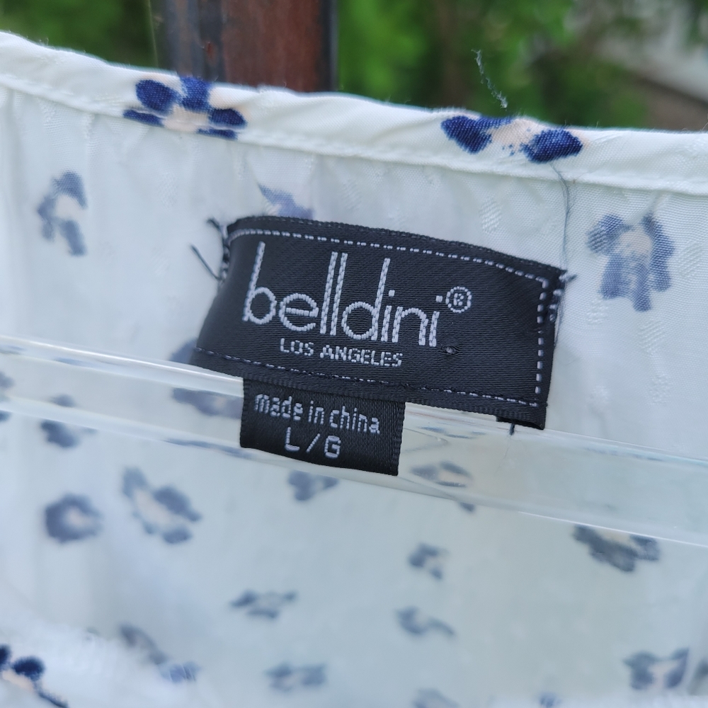Belldini size Large boho Navy & white Cheetah print bell sleeve V Neck blouse - Picture 6 of 14